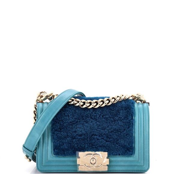 Chanel Boy Flap Bag Shearling with Leather Small Blue - Picture 1 of 9